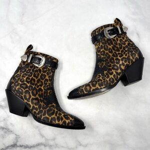 Giuseppe Zanotti Leopard Suede Snakeskin Leather Western Ankle Bootie Boots 37.5
